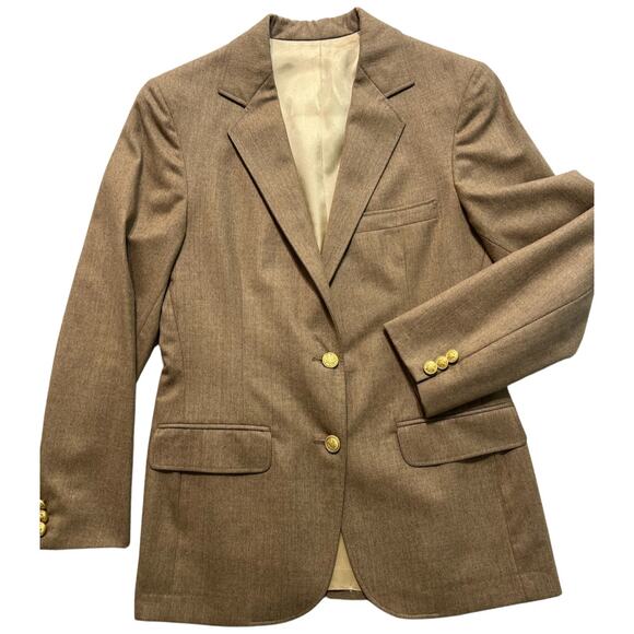 Vintage 80s Brown Blazer Gold Button Midi Skirt Suit Van Julian 6 Single Breast - Picture 7 of 15